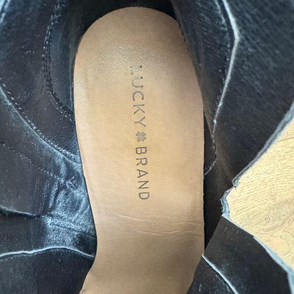 Lucky Brand Yabba Black Suede Wedge Ankle Booties Sz 9 - Picture 6 of 9